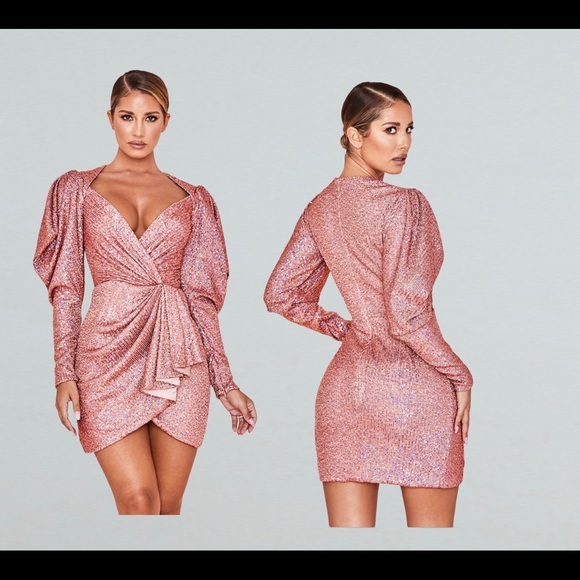 ROSE GOLD HOLOGRAPHIC SEQUINNED WRAP DRESS - Picture 3 of 8